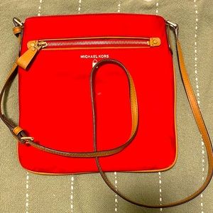 Michael Kors Side Bag, Bright Red, Gold Detailing